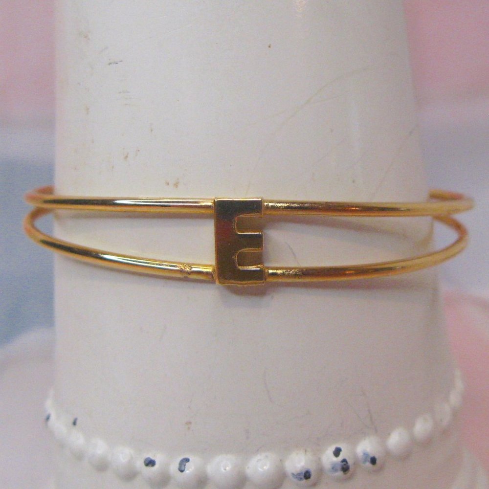 Vintage Gold Tone Initial Cuff Bracelet E